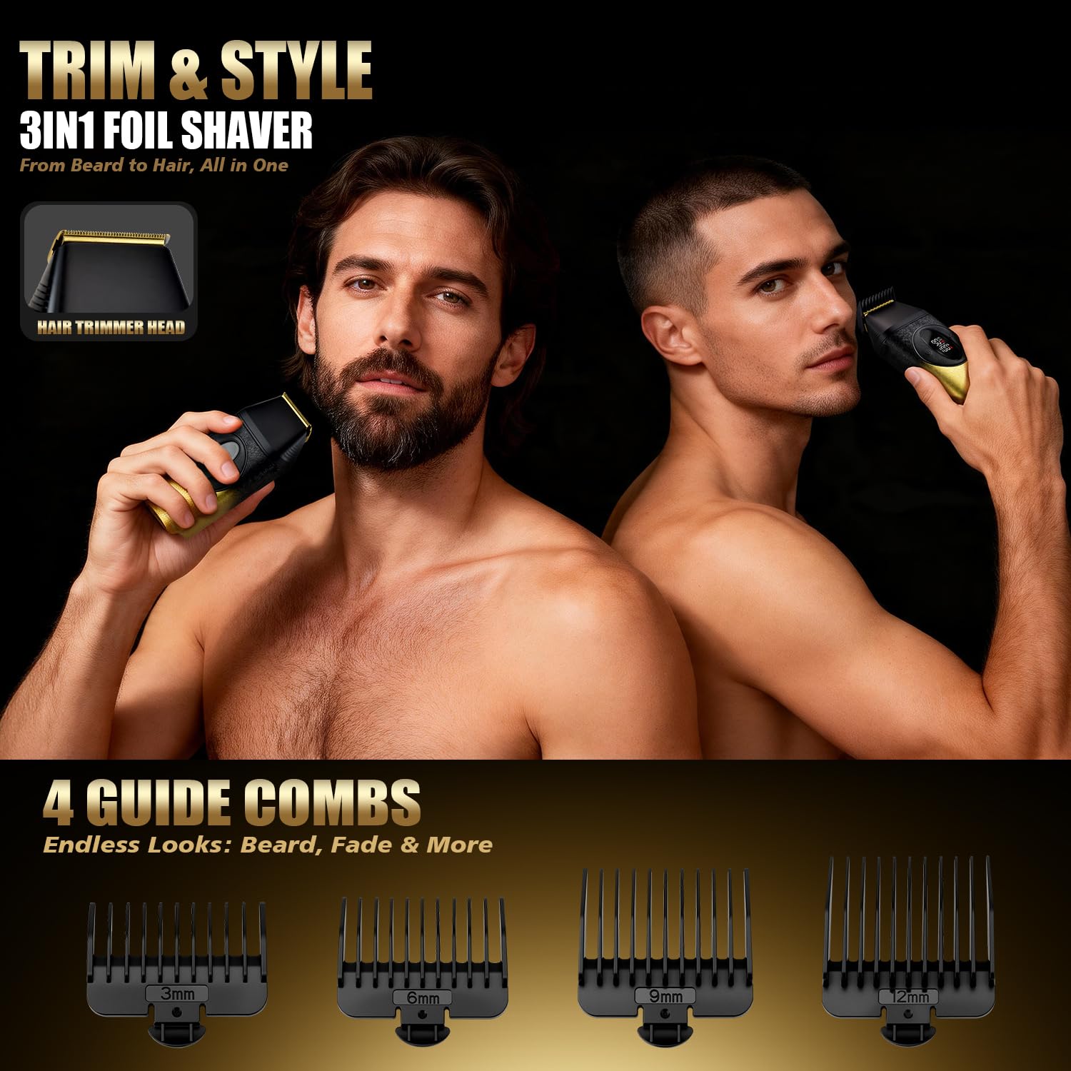 DSP Foil Shaver 3-in-1 for Men, Cordless 3-Speed, Bald Head Trimmer