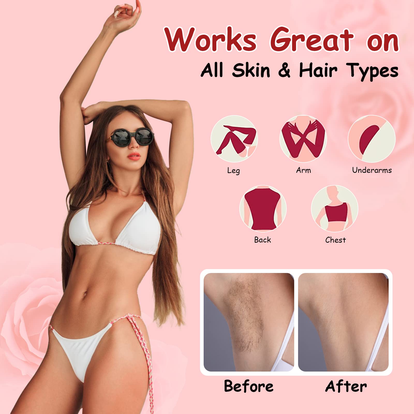 Seopri Roll On Wax, Hair Removal Wax Cartridges with Strips 50Pcs and Wax Wipes 16Pcs, Depilatory Wax Roller Refill 4 Pack, Waxing Kit for Leg, Arm, Underarm