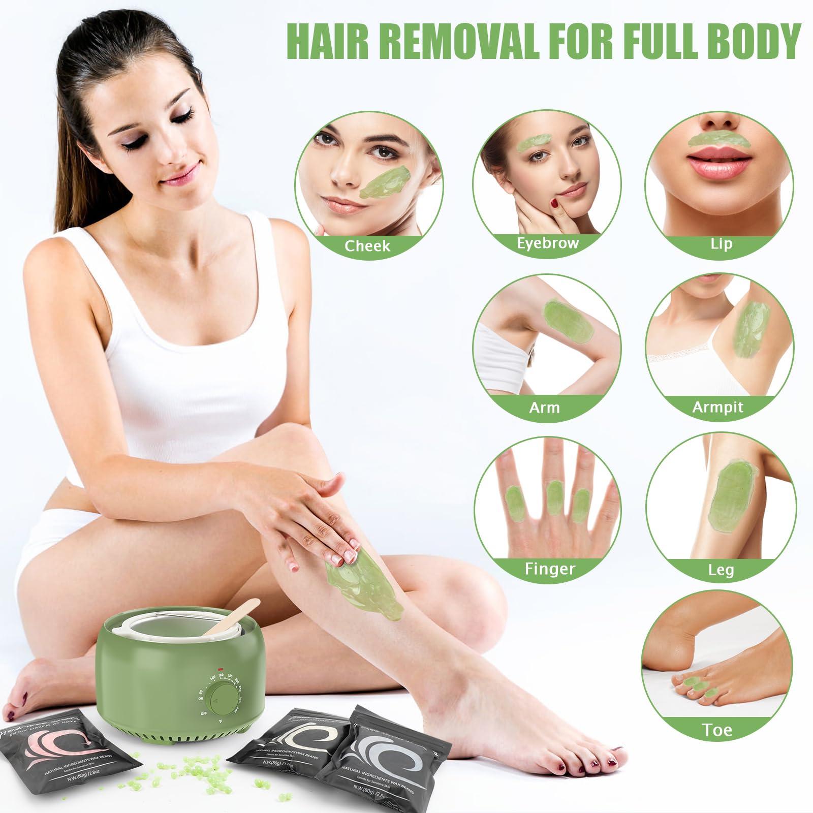 TIKESI Waxing Kit - Wax Warmer for Hair Removal, Hard Wax Kit with 14oz 5 Bags Hard Wax Beans for Full Body, Legs, Face, Eyebrows, Bikini, Brazilian Waxing Kit for Women Men