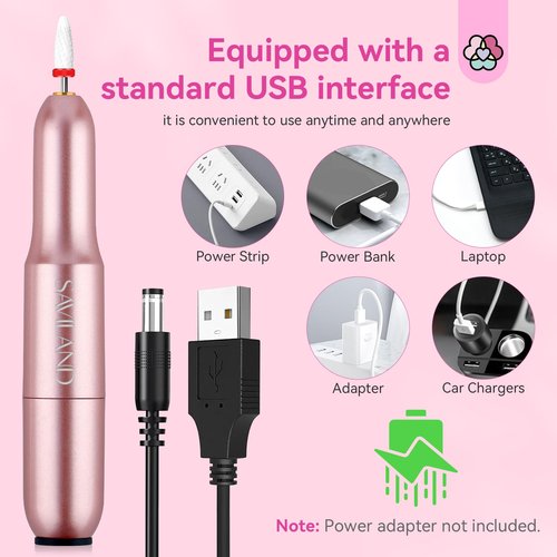 SAVILAND Electric Nail Drill: 2025 Electric Nail File Rose Efile Nail Drill Professional Manicure with 6PCS Nail Drill Bits Portable Nail File & Salon Use Manicure Pedicure at Home