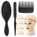 3Pcs Wig Brushes for Synthetic Hair with 4Pcs Wig Cap and Wide Tooth Hair Comb No More Hair Pulling