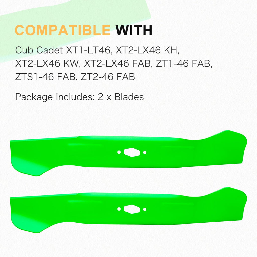 JXJKCZ 46" Lawn Mower Deck Blades Fits for Cub Cadet XT1-LT46 XT2-LX46 Craftsman Z5400 Z5450 T2400 T3000 Replaces OEM 742-05510 742-05573 742P05510 (High-Lift) 2 Pack