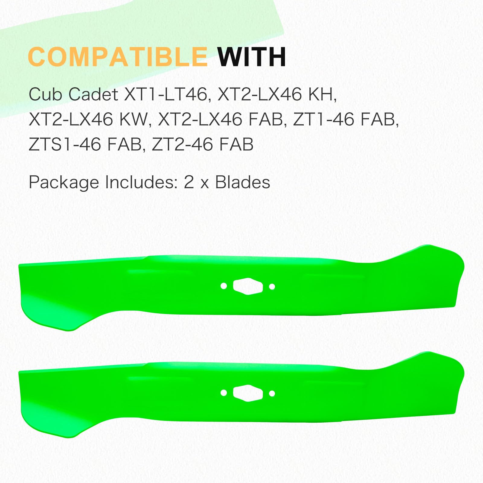 JXJKCZ 46" Lawn Mower Deck Blades Fits for Cub Cadet XT1-LT46 XT2-LX46 Craftsman Z5400 Z5450 T2400 T3000 Replaces OEM 742-05510 742-05573 742P05510 (High-Lift) 2 Pack