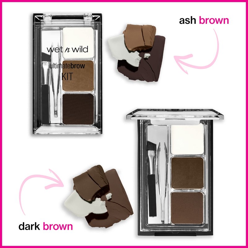 wet n wild Eyebrow Kit, Dark Brown, Powder | Pack of 2 | Built-In Mirror | Includes Tweezers | Compact Size
