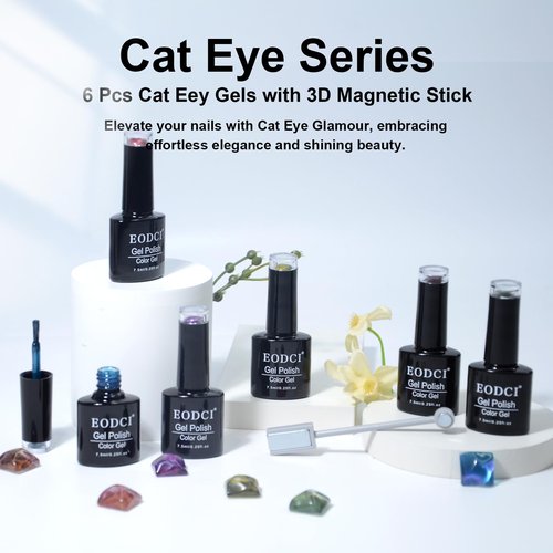 eodci 6 Colors Two-tone Cat Eye Nail Polish, Upgraded Magnetic Gel Polish Kit with Magnet Stick, Galaxy Chameleon Effect Silky Cat Eye Nail Gel Soak Off Nail Art Salon Manicure Home Ladies Gift