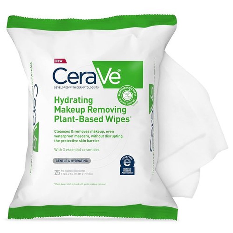 CeraVe Makeup Remover Wipes - Biodegradable Plant-Based Face Wipes for Sensitive Skin | 25ct