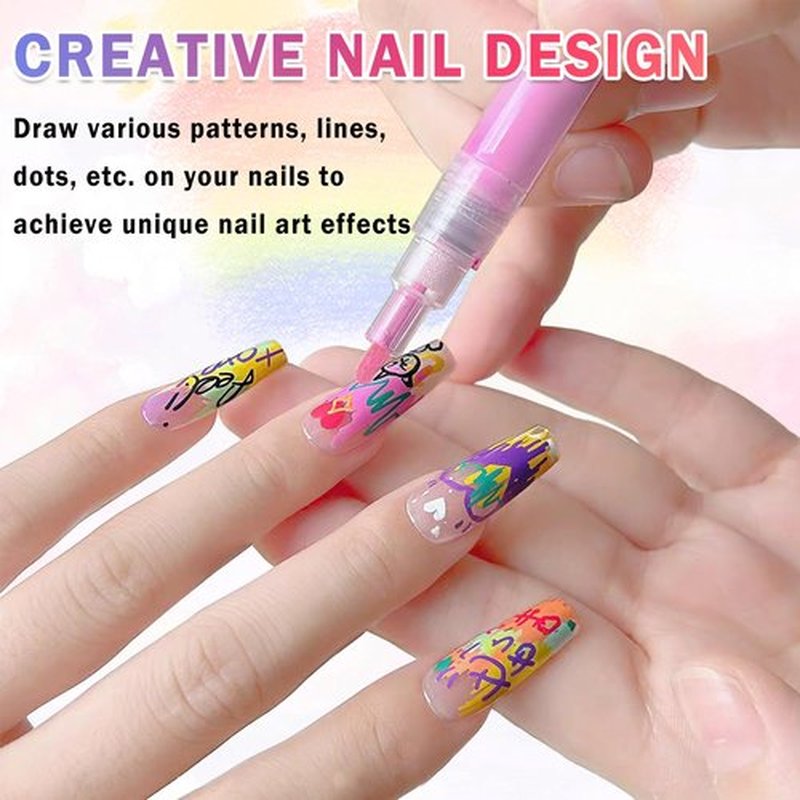 IONSGAKO 12 Colors Nail Art Pens Set Nail Polish Pens Nail Art Drawing Pen Quick Dry Waterproof Nail Art Painting Pens kit for Home DIY Nail Art Design