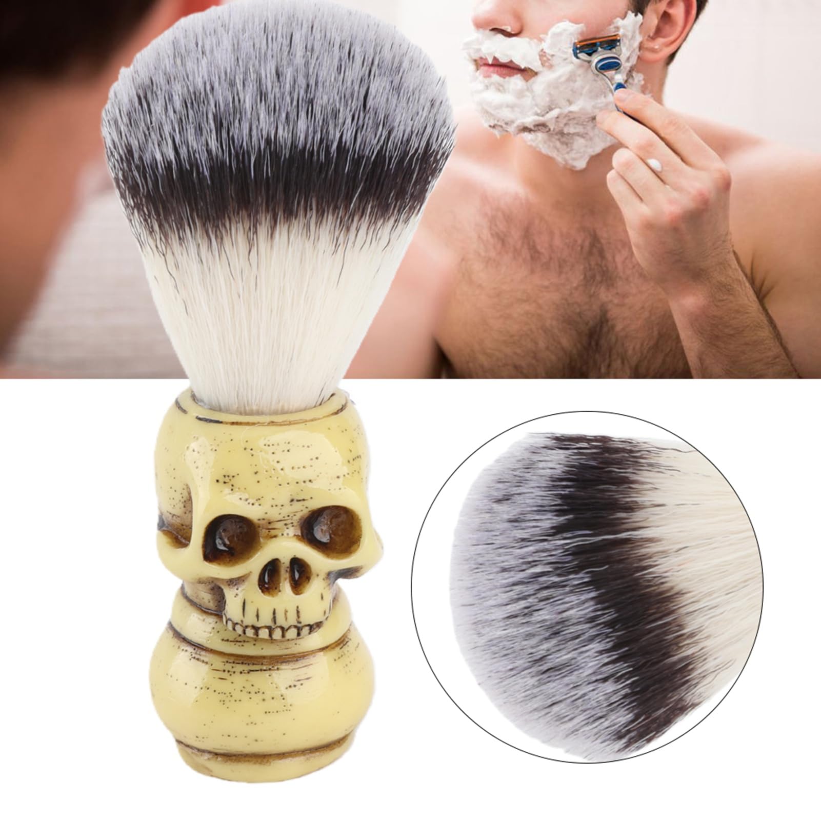 Shaving Brush, Hair Shave Brush, Skull Head Shape Mens Shaving Brush for Shaving Cream Foam or Soap