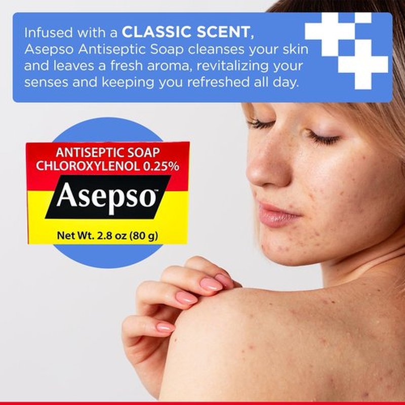 Asepso Antibacterial Bar Soap – 4 Pack 80g / 2.8 oz Each – Antiseptic Cleansing Soap – Choose Scent (Original)
