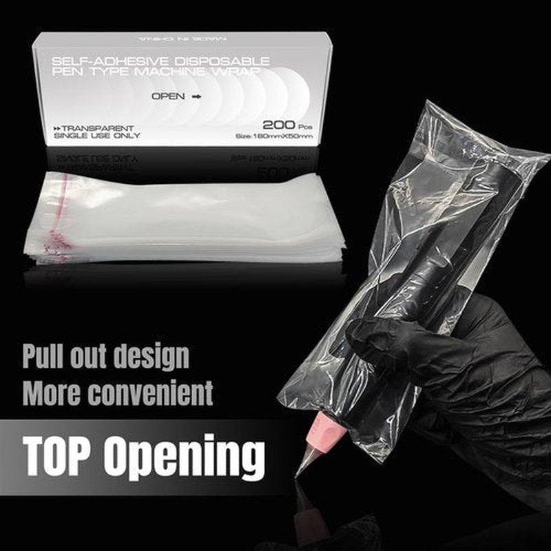 PMUBEAUTY 200Pcs PMU Pen Machine Covers Sleeves Tattoo Machine Protect Film Bag Disposable for Tattoo Cartridge Machine Gun Grips, Derma pen Microneedling (Clear)