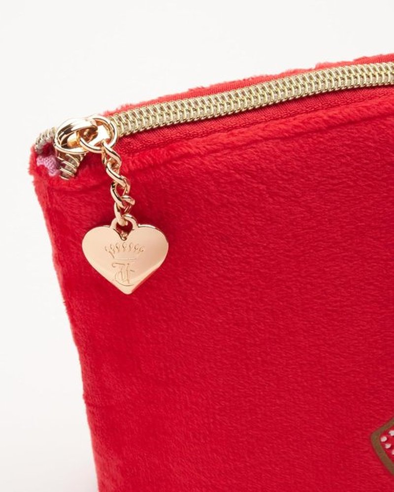 Juicy Couture Red Makeup Bag - Stylish Cosmetics Organizer with Zip Top & Rhinestone Detail