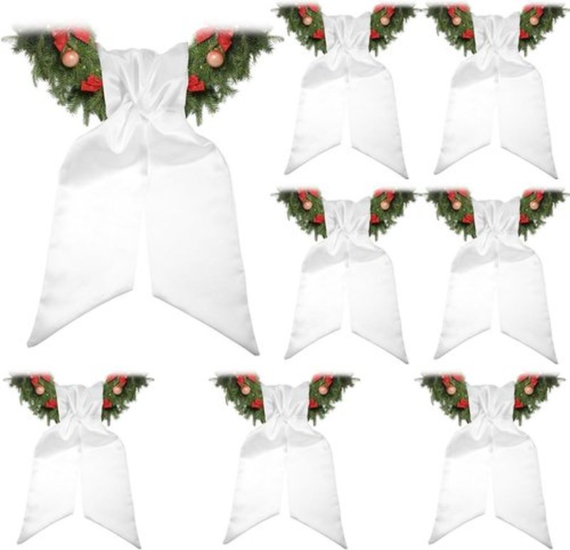 Regine Switzerland 8 Pcs White Wreath Sash - Embroidery Blanks for Indoor/Outdoor Decor | 4.49'' x 56.3''