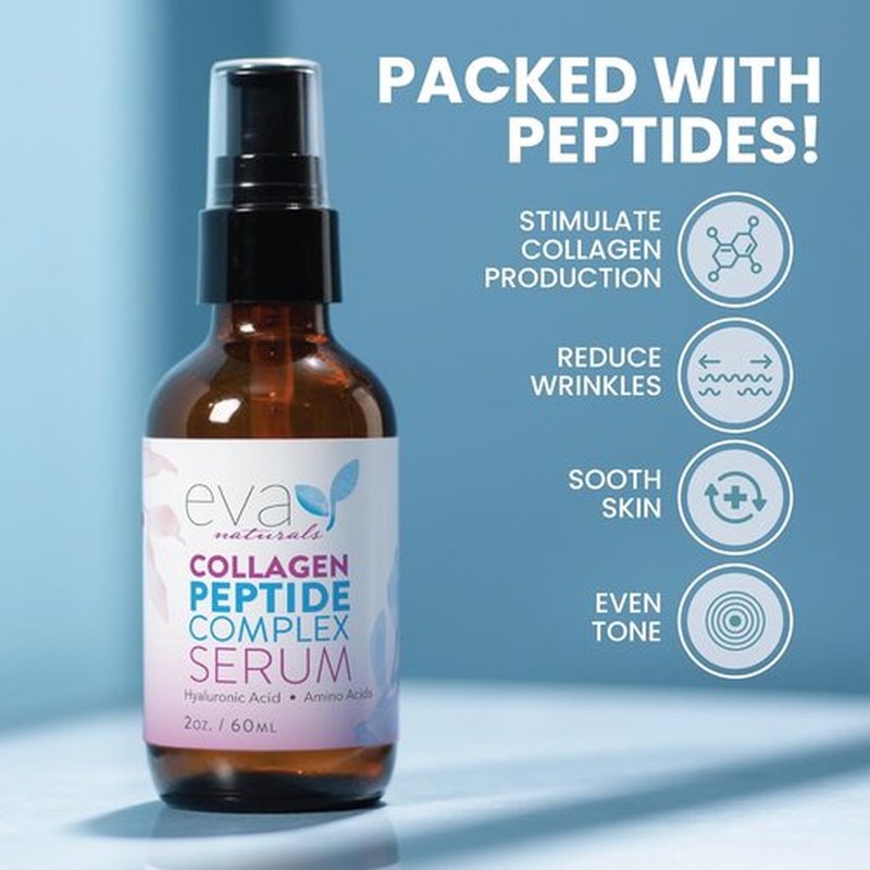 Eva Naturals Collagen Serum - Anti-Aging Multi-Peptide Face Serum with Hyaluronic Acid | Fragrance-Free 2 oz