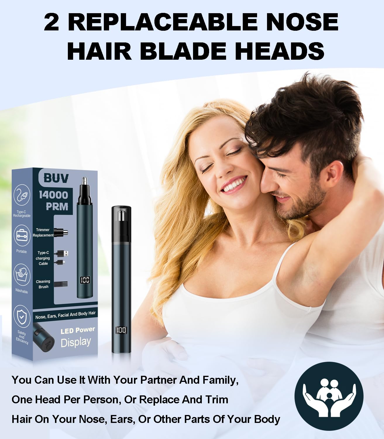 BUV Nose Hair Trimmer for Men with LED Display- 2026 Professional Painless Ear Hair Trimmers for Women, USB Rechargeable Nose Hair Trimmer Clipper – 14,000 RPM IPX7 Waterproof Dual Edge Blades, Blue