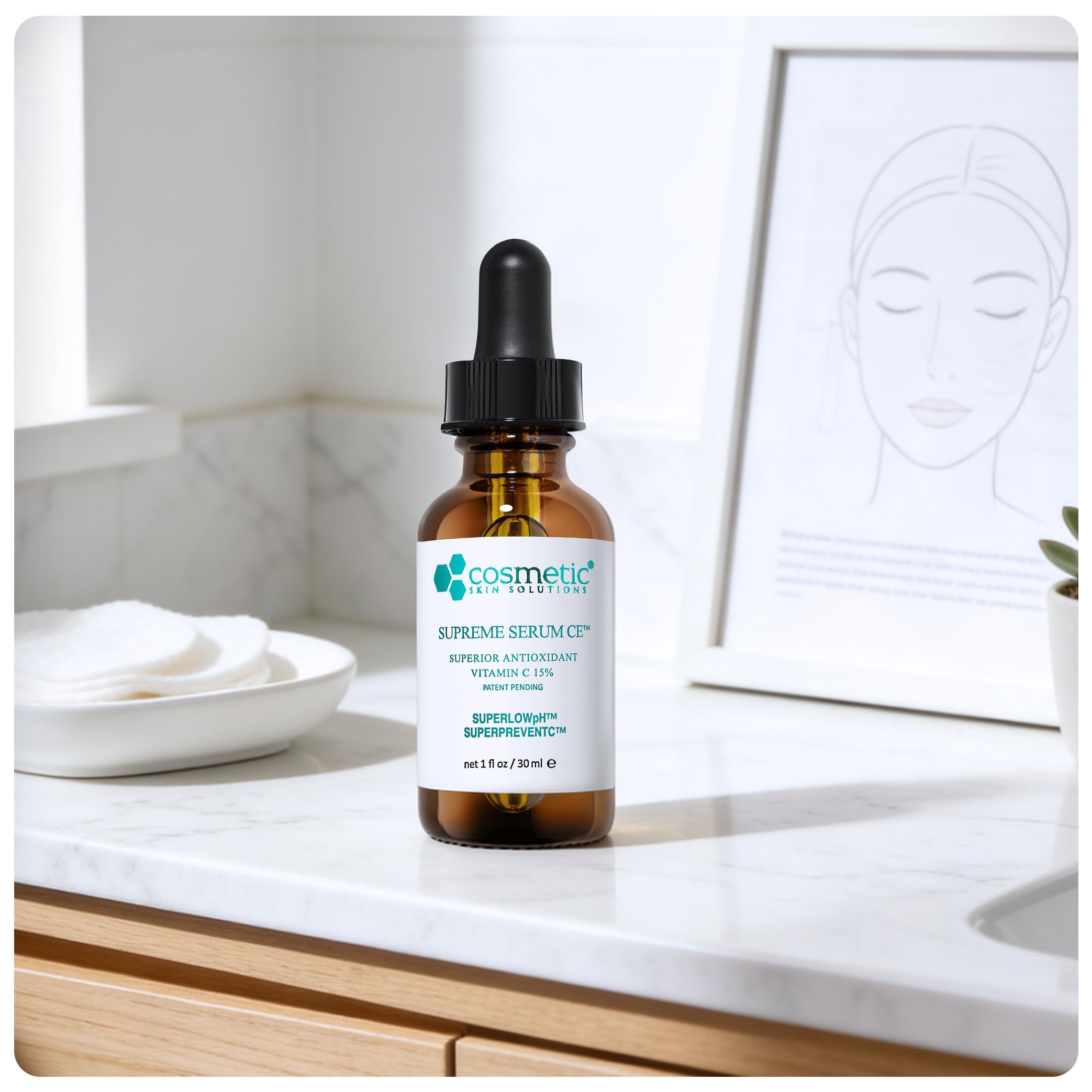 Supreme Serum CE – Vitamin C Face Serum with Vitamin E & Hyaluronic Acid – Antioxidant Rich Anti-Aging & Hydrating Formula – 1 fl oz