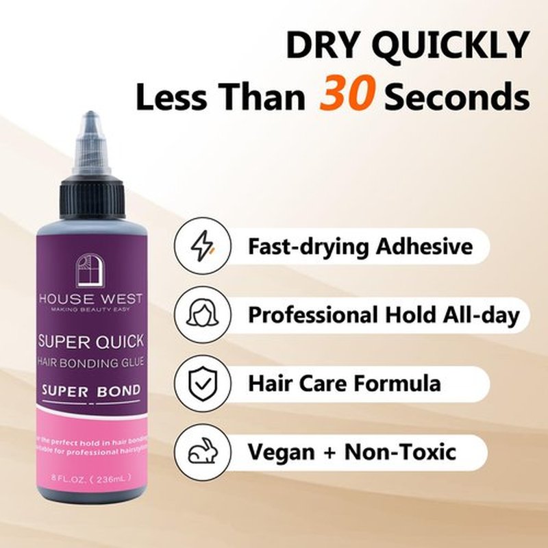 Hair Glue for Quick Weave 8oz - Professional Hair Bonding Glue for Wigs & Hair Extensions | Strong Hold, Waterproof & Non-Damaging Formula | Easy Application with Precision Nozzle 236ml Black