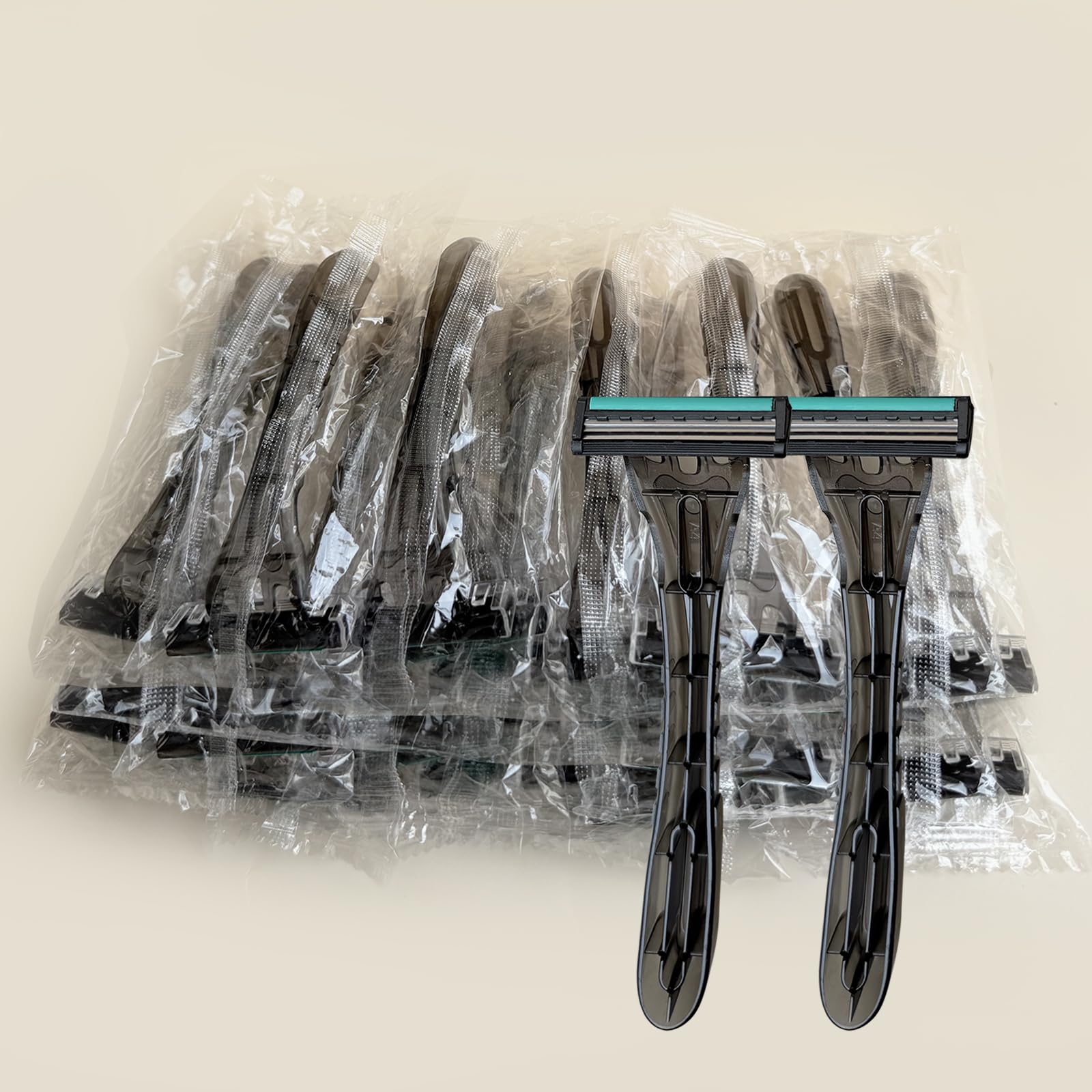 Disposable 3 Blades Razors Bulk, Travel Size Individually Wrapped Manual Razors with Stainless Steel Blade (Grey) (50)