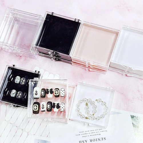 Sawvolker 12PCS Press On Nail Packaging Storage Box,Square Plastic Nail Case Storage Display Box for False Fake Nails Press on Nails Organizer for Small Business Home Nail Salon Use