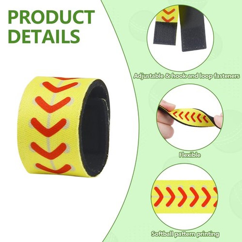 24 Pcs Softball Sleeve Holders, 5.11 Inch Fastpitch Softball Shirt Sleeve Ties, Yellow with Red Stitching Shirts Sleeves Straps Fasteners Clips Sports Activities Accessories for Kids
