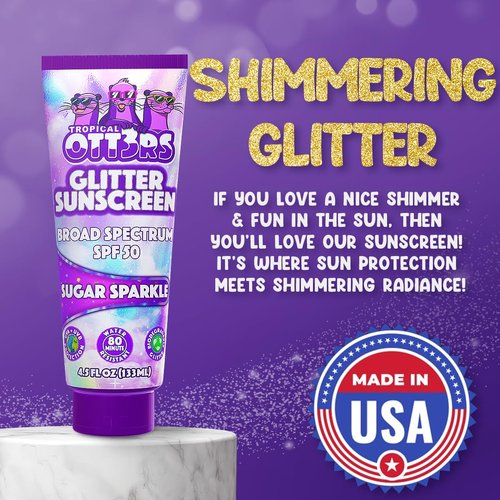 Glitter Sunscreen SPF 50 Lotion 4.5oz - Sparkle & Shimmer Sunscreen - Colored Sun screen for Kids & Women - UVA/UVB Sunshine Protection + 80 Min Water Resistant - (Scented) (USA Made)