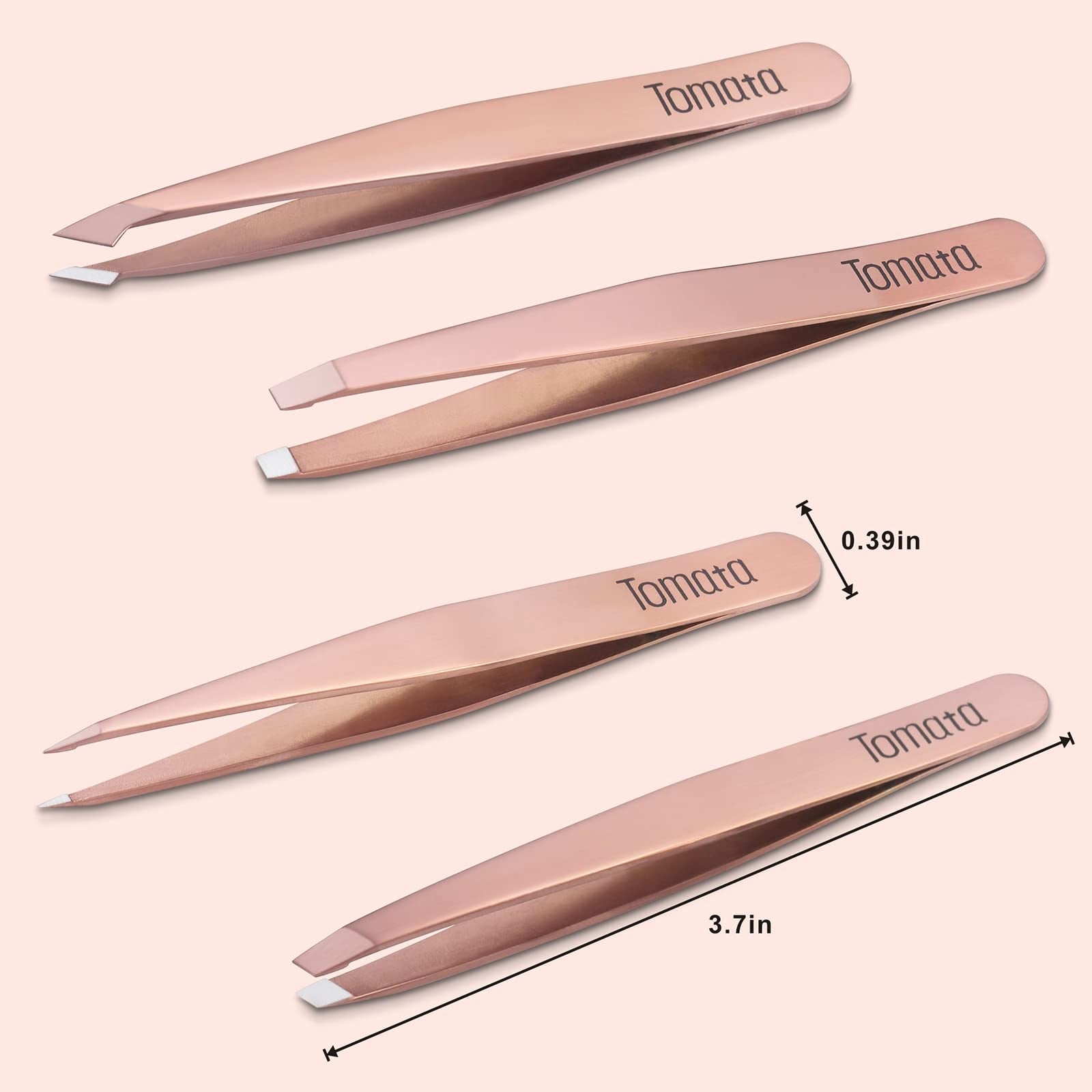 TomataTweezers for Eyebrows, Slant Tip and Pointed Eyebrow Tweezer Set Great Precision for Eyebrows Facial Hair, Ingrown Hair, Splinter, Blackhead and Tick Remover (4-piece)
