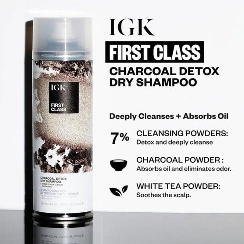 IGK First Class Charcoal Detox Dry Shampoo - Deep Cleansing & Odor Absorbing | Adds Volume & Texture | 6.3 oz