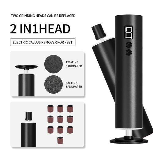 Professional Electric Foot File Tool -Callus Remover Rotating Grinder,1200mAh Rechargeable Battery, 1-Hour Continuous Use, Foot Drill & Sander,Adjustable Speed Foot Files for Deadskin(Black)