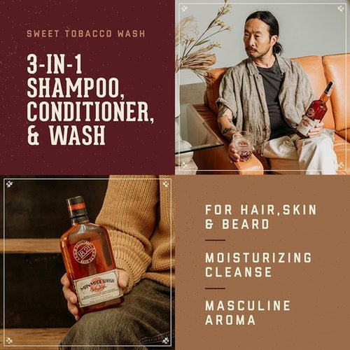 18.21 Man Made 3-in-1 Wash Bundle - Sweet Tobacco & Absolute Mahogany, 18 oz | Strengthens & Moisturizes for All Hair & Skin Types