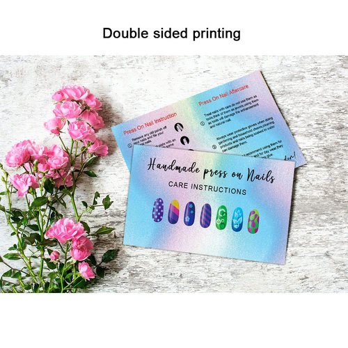 Press-On Nail Application & Aftercare Instructions Cards, DIY Press-On Nail Kit 50 Pack - 2 x 3.5" Business Card Size