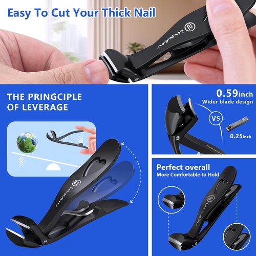 Toenail Clippers for Thick Nails - Angled Head, Wide Jaw, INXEN Ergonomic Long Handle Toe Nail Clippers for Seniors, Nail Cutter for Men & Women, Premium Steel with Nail Catcher