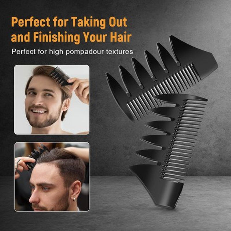 3Pcs Hair Styling Combs Set for Men, Black Barber Wide Tooth Texture Comb for Quiff, Pompadour, Slick Back, Fauxhawk, Undercut