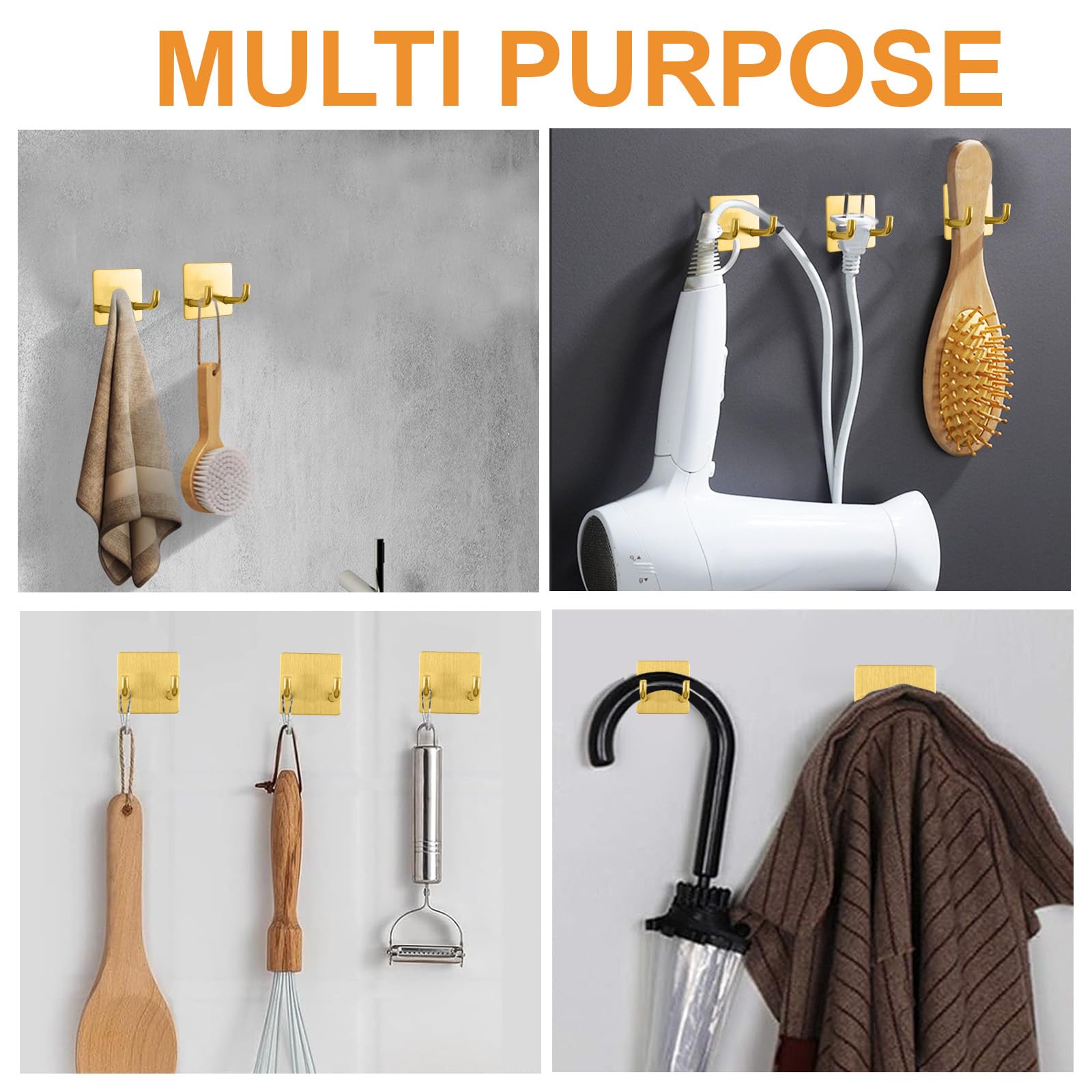 MOROBOR 4 Pcs Adhesive Razor Holder, Shaver Holders Towel Hooks Stainless Steel Waterproof Storage Hook for Towels Bath Accessories