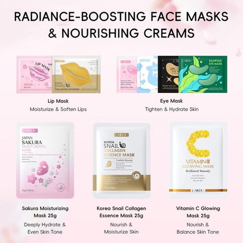 LAIKOU Face Mask，Skin Care Set, Skin Care Mask Set, Gifts for Women, Travel Size Toiletries Mother's Day Christmas Birthday Valentine's Day Mom Daughter Teen Girls Wife Lover Sister Friends 24pcs