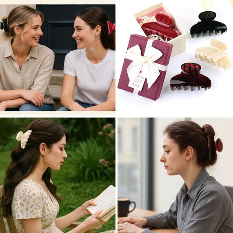MAORULU Medium Cute Acetate Hair Claw Clip for Women Girls, 3 Inch Cherry Red Claw Clips for Thin & Medium Thick Hair, Durable French Banana Clip with Gift Box, Celluloid Accessories