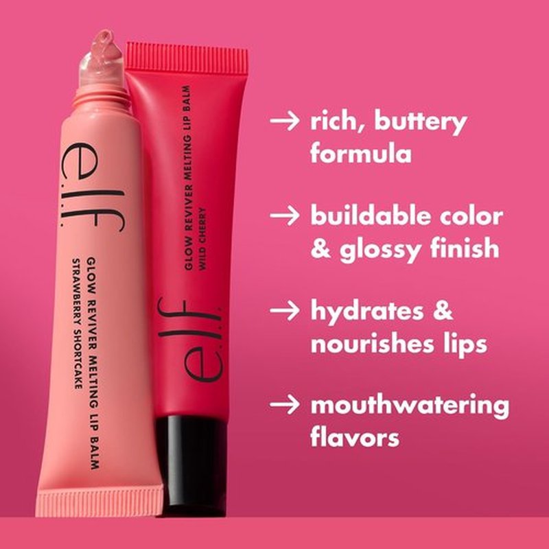 e.l.f. Glow Reviver Melting Lip Balm - Hydrating Tinted Balm for Glossy, Soft Lips | Vegan & Cruelty-Free, Strawberry Shortcake