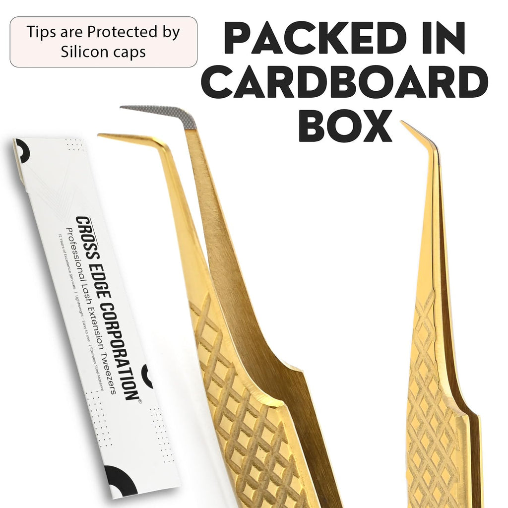 My Lash Tools Fiber Tip Lash Tweezers for Eyelash Extension Curved 90 Degree Angle Boot Tweezer Best for Volume, Individual Isolation & Classic Lashes Stainless Steel Lash Supply (Gold)