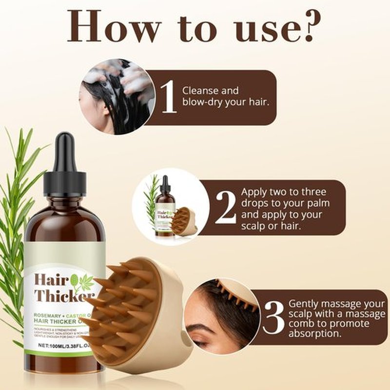 ChLNDalin Organic Rosemary & Castor Hair Growth Oil + Scalp Massager Set, Hair & Scalp Care Oil, Lightweight Moisturizing Formula for for Dry, Damaged & Split End 1pc