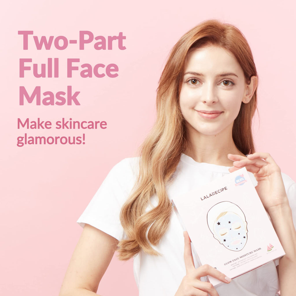 LALARECIPE Glow Face Moisture Mask – Hydrating & Cooling Hydrogel Facial with 8-Hyaluronic Acid, Watermelon & Peptides – Vegan Korean Skincare for Radiant Skin (Pack of 10)