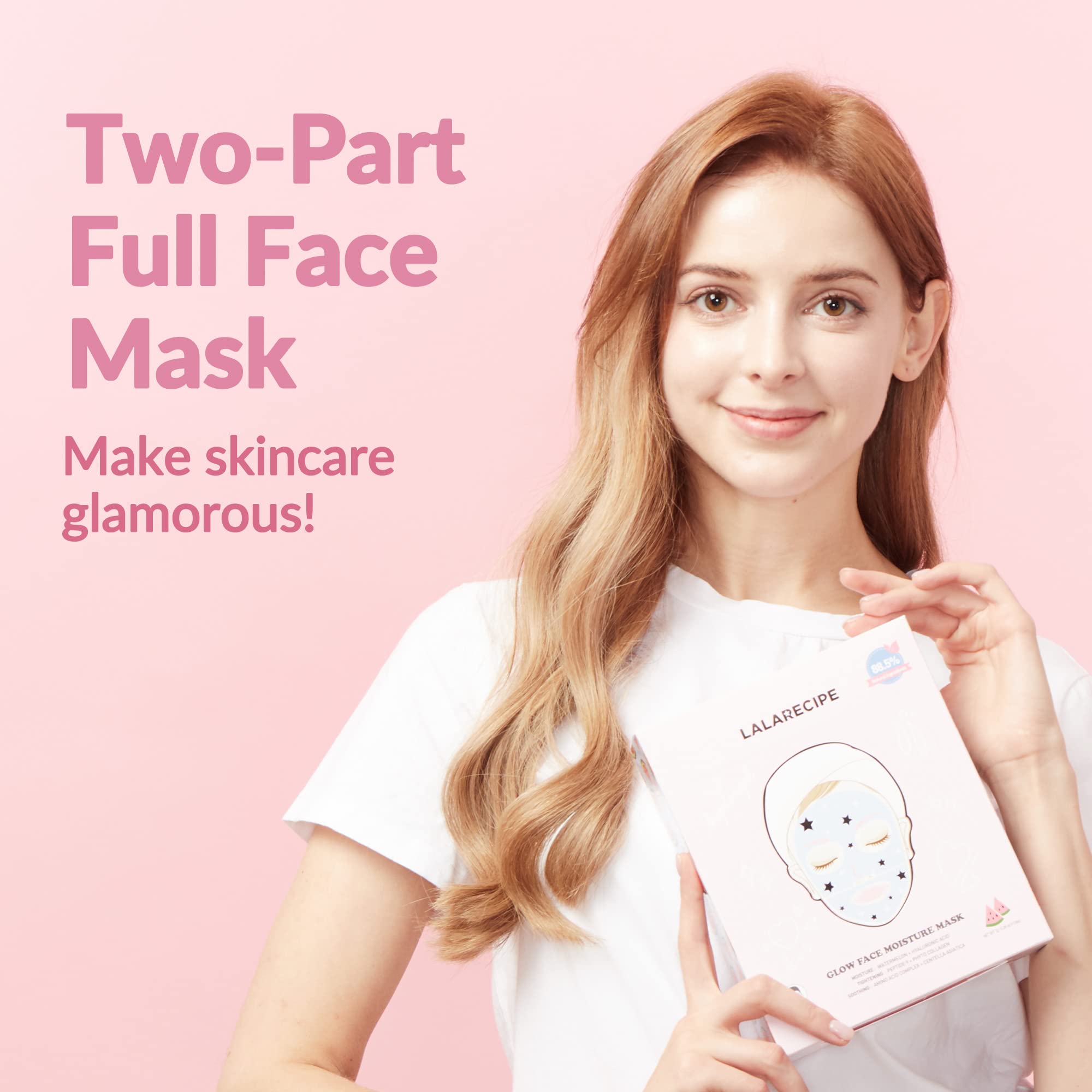 LALARECIPE Glow Face Moisture Mask – Hydrating & Cooling Hydrogel Facial with 8-Hyaluronic Acid, Watermelon & Peptides – Vegan Korean Skincare for Radiant Skin (Pack of 10)