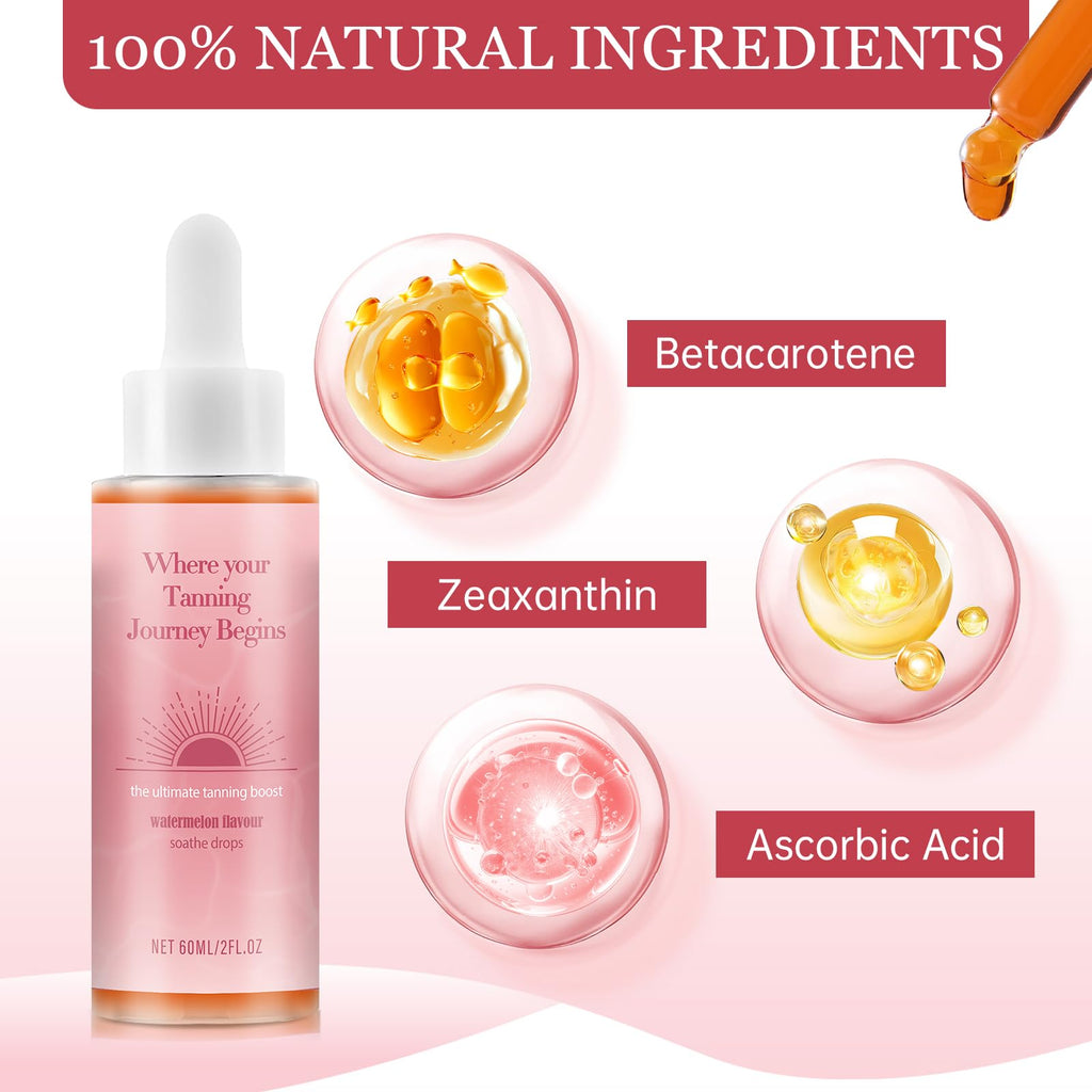 Sunless Tanning Drops to Drink, 2PCS Natural Sunless Tanning Drops for Face & Body, Enhancing Your Natural Skin Tone, Easy to Use for All Skin Types