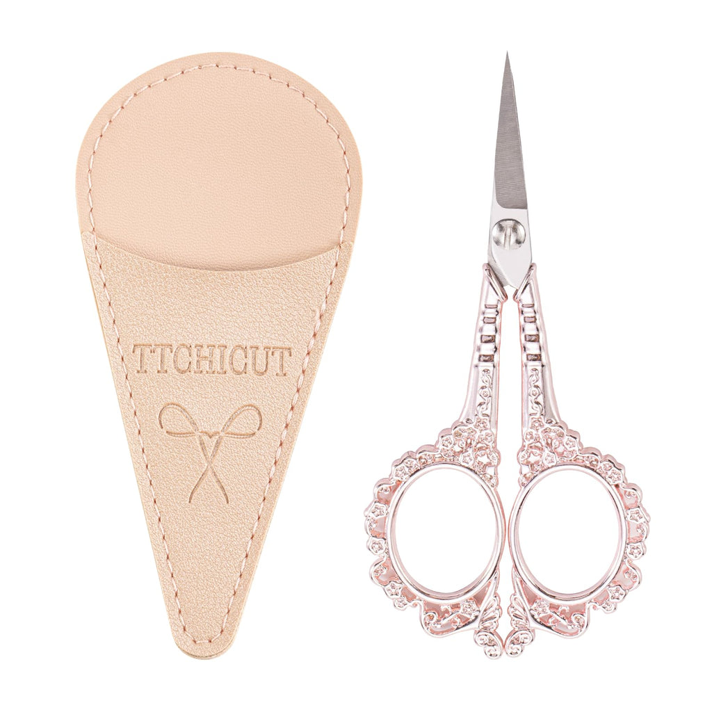All Purpose Scissors With Sheath - Sharp for Sewing, Embroidery, Cuticle, Eyebrows, Manicure, Pedicure, Beauty Grooming - Office, Home, School, Crafts (Pink Gold)
