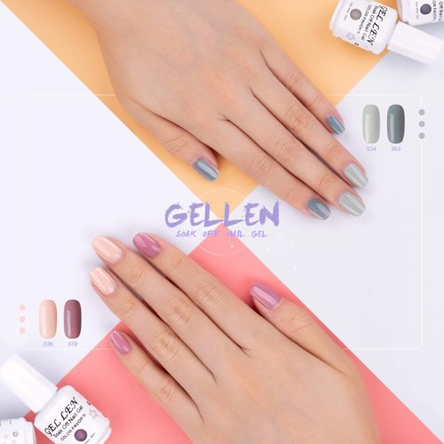 Gellen Nude Gray & Neutral Pink 6 Color Soak Off UV Gel Nail Polish Home Salon Manicure Kit