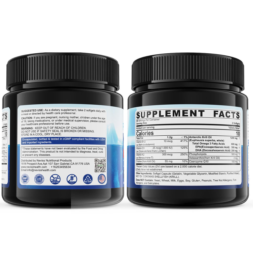 Antarctic Krill Oil 1200 mg Omega 3 Supplement, Omega 3 Krill Oil Softgels w/EPA, DHA, Astaxanthin & Phospholipids for Brain & Antioxidant, Sustainably Sourced, No Fishy Aftertaste, 120 Softgels