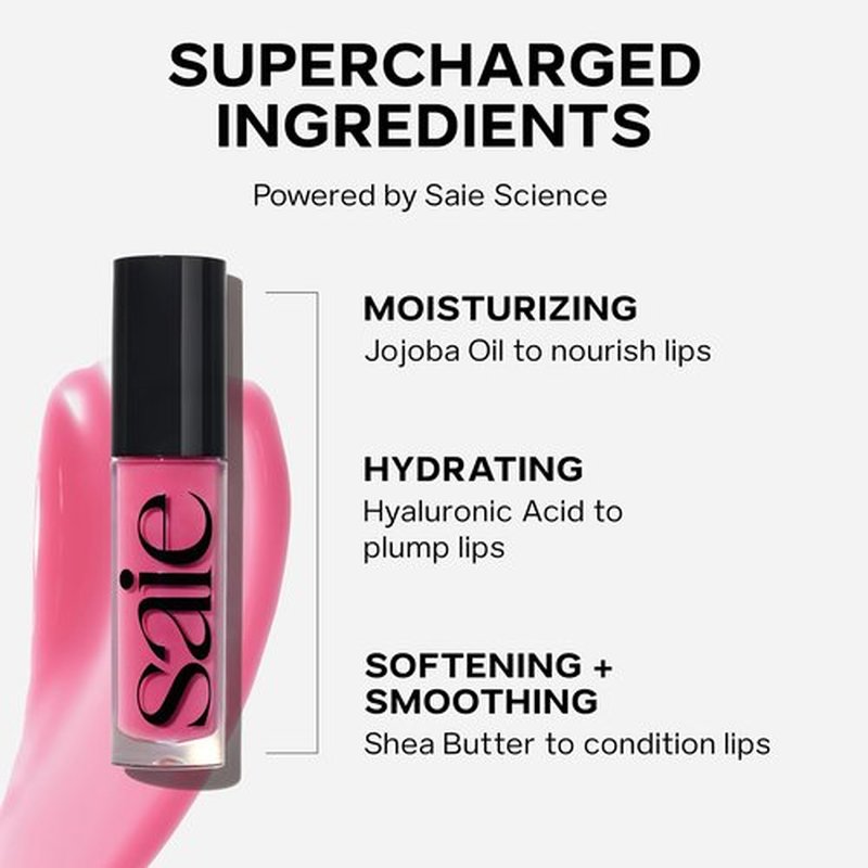 Saie Glossybounce - Hydrating Lip Gloss and Tinted Lip Oil Hybrid with Hyaluronic Acid & Jojoba Oil for Non-Sticky, Ultra-Shiny, Plump & Soft Lips - Everyday Makeup Essential - Kiss (.17 oz)