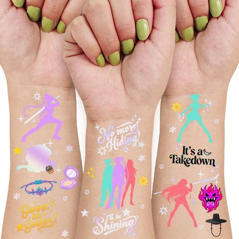 Temporary Tattoos for Cartoon Movie Themed Party Favors Iridescent Foil Styles | Korean Idol Fake Tattoos Stickers Removable, Goodie Bag Stuffers Party Supplies Decoration Gifts 3 Sheets 108 Pcs