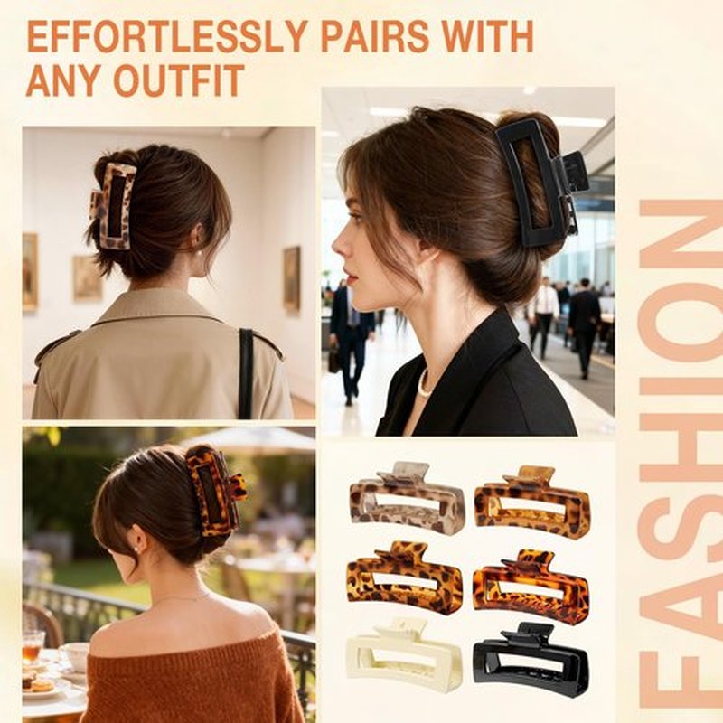 Molizummy 6 Pack 5 Inch Extra Large Claw Clips for Thick Hair, Jumbo Tortoise Shell Claw Clip for Women Girls, Non-slip Hair Clips for Thick/Long/Curly Hair, Big Square Jaw Accessories