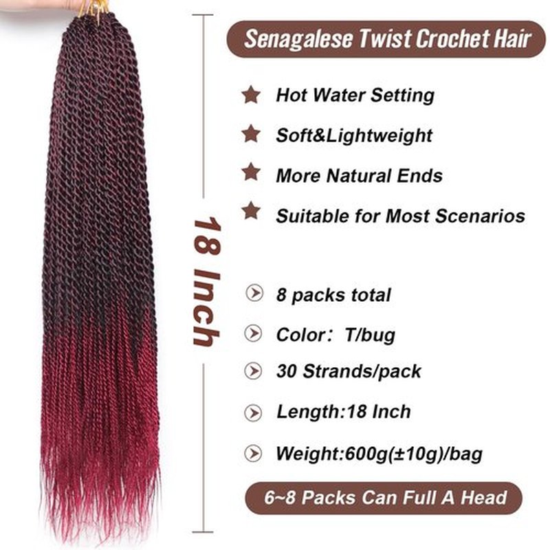 Red Crochet Hair For Black Women 18 Inch Long Senegalese Twist Crochet Hair 9 Packs Crochet Braids Prelooped Crochet Twist Hair Crochet Braids For Black Women 20 Strands Crochet Twist Hair (TBUG)