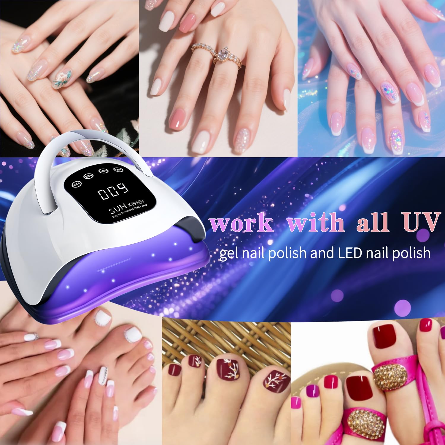 UV LED Nail Lamp with 72 Beads, 320W Nail Curing Lamps for Gel Polish with Automatic Sensor/4 Timer Setting,Led Nail Dryer, Professional Nail Art Drying Tools for Fingernail and Toenail.