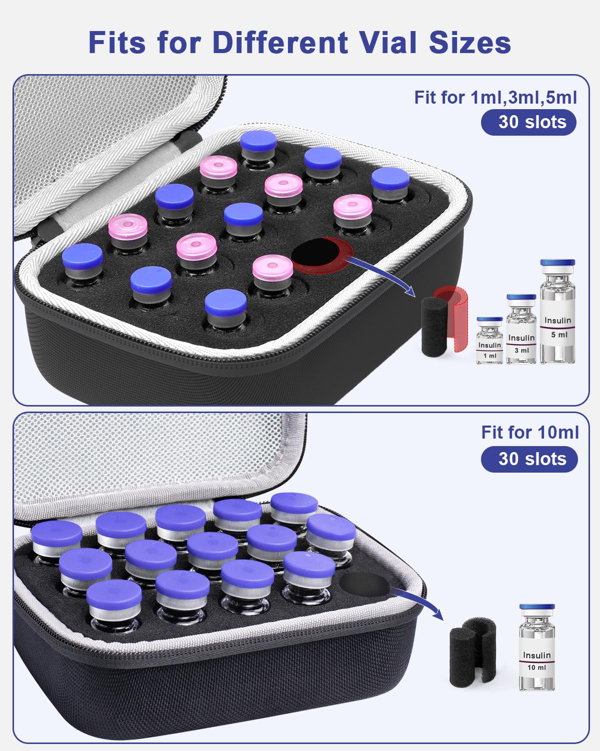 Krypthos 15 Slots Insulin Vial Protector Case, Insulin Vial Organizer Bag for Diabetics Standard 1ml 3ml 5ml and 10ml Vials, Insulin Carrying Case Fridge Holder Storage Holder, No Ice Pack