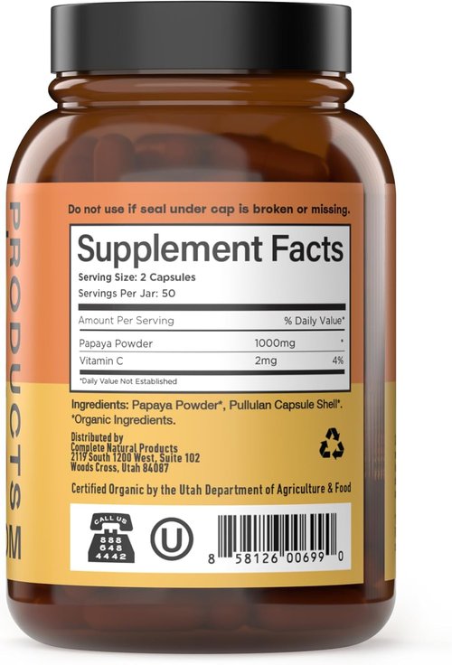 Papaya Enzyme Capsules 500mg - Organic Digestive Support with Papain | Vegan, Non-GMO, Fast Absorbing
